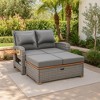 Royal Hampton Outdoor Reclining Chaise Lounge Set w Storage Bench, Pillows, Gray - 2 of 4