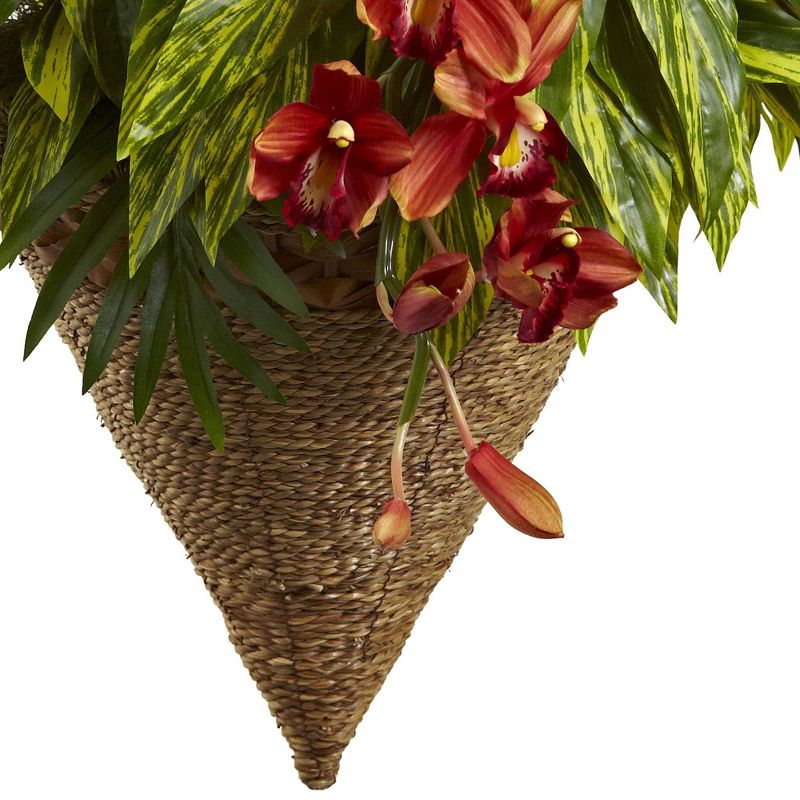 Mixed Tropical & Cymbidium Hanging Basket Red - Nearly Natural, 4 of 5