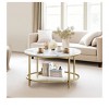 2 Tier Round Coffee Table Faux Marble Top With Glass Shelf Modern Center Cocktail Table For Living Room - 3 of 4