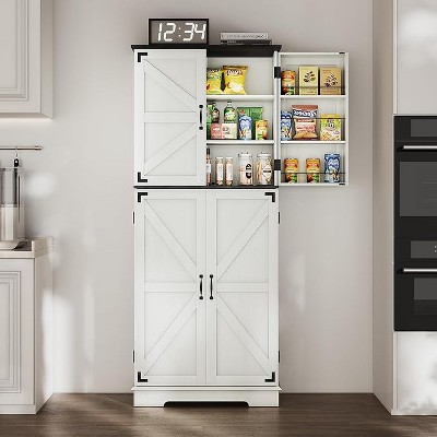 Vipbear 72" Kitchen Pantry Cabinet, Farmhouse Pantry Storage Cabinet with 4 Doors, Adjustable Shelves, Kitchen Organizers and Storage for Dining Room