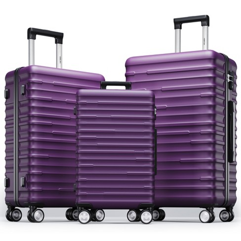 3 Pcs Expandable Abs Hard Shell Luggage Set With Spinner Wheels