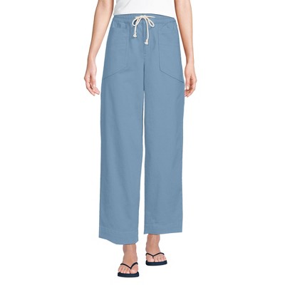 Lands' End Women's Herringbone Chino High Rise Relaxed Straight Drawstring Ankle Pants