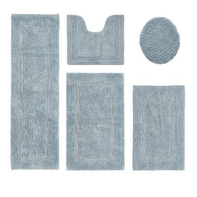 Lux Premium 100% Cotton Tufted Solid Reversible 5 PC Bath Rug Set – Ultra-Soft, Water-Absorbent, Durable, Machine Washable Bathroom Rug