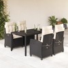 vidaXL 5 Piece Patio Dining Set with Cushions - Black Poly Rattan, Adjustable Reclining Chairs, Glass Tabletop, Outdoor/Garden/Backyard Furniture - 2 of 4