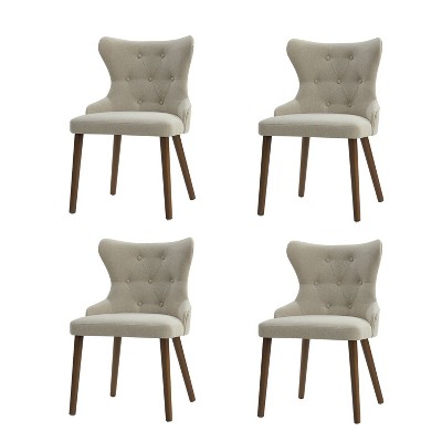 Lidia Mid-century Modern Wingback Dining Chair with Solid Wood Legs Set of 4|ARTFUL LIVING DESIGN-Ivory