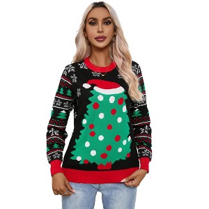 Clearlove Ugly Christmas Sweater Funny for Women 2025 Crew Neck Long Sleeve Reindeer Snowflakes Knitted Pullover Sweaters - 1 of 4