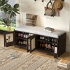 Whisen Rustic Wood Storage Bench, Entryway Shoe Bench with Removable Cushion, Adjustable Shelves - 2 of 4