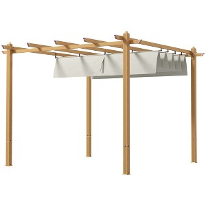 Aghana Digitals Cream Retractable Aluminum Pergola Canopy with Wood-Grain Frame, Weather-Resistant - 1 of 4