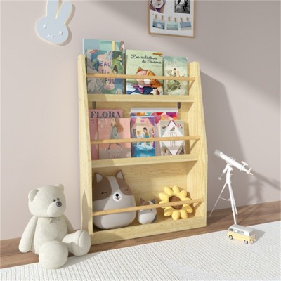 YONWAY 3 Tier Kids Book Shelf,Kids Book Rack, Helps Keep Bedrooms, Playrooms, and Classrooms Organized, Natural