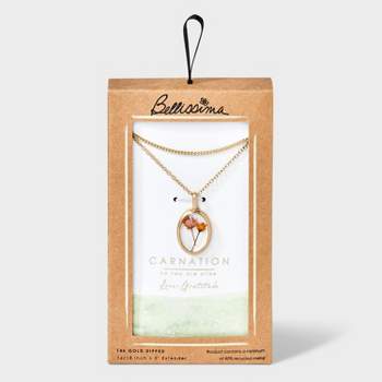 Bella Uno Bellissima Silver Plated KT Flash Pressed Flower Carnation Faux Duo Pendant Necklace - Gold