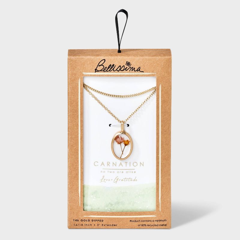Bella Uno Bellissima Silver Plated KT Flash Pressed Flower Carnation Faux Duo Pendant Necklace - Gold, 1 of 5