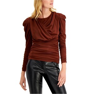 I.N.C International Concepts Womens Ruched Pullover Blouse, Brown, X-Small - 1 of 1
