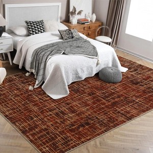 Washable Modern Abstract Area Rug with Non-Slip Backing, Soft Pearl Velvet Low-Pile Carpet, Non-Shedding Durable Indoor Rug for Living Room - 1 of 4