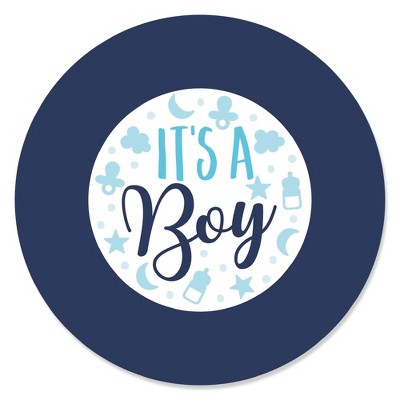 Big Dot of Happiness It's a Boy - Blue Baby Shower Circle Sticker Labels - 24 Count