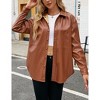 Women Faux Leather Shacket Moto Biker Shirts Loose Fit Blazer Long Sleeves Button Casual Jacket - 2 of 4