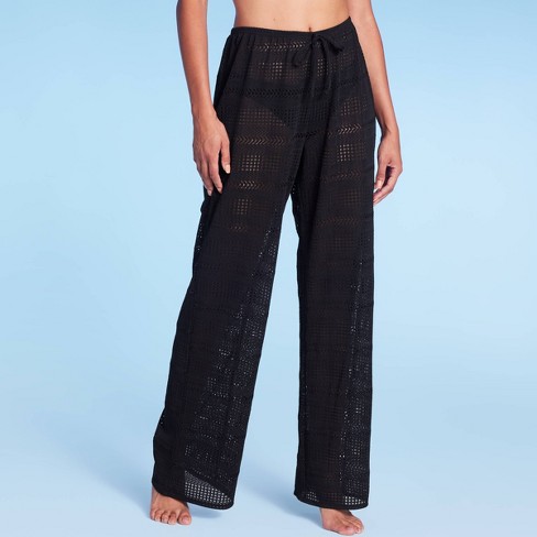 Women's Mid-Waist Crochet Cover Up Pants - Shade & Shore™ Black S