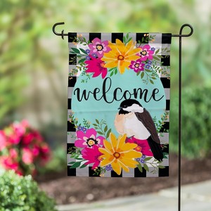 Farmhouse Chickadee with Check Garden Linen Flag - 1 of 4
