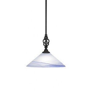 Toltec Lighting Elegante 1 - Light Pendant in  Matte Black with 16" Blue Swirl Shade - 1 of 1
