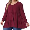 Agnes Orinda Women's Plus Size Babydoll V Neck Long Sleeve Winter Casual Button Half Placket Blouse - 2 of 4