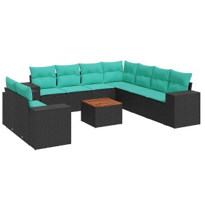 vidaXL 10 Piece Patio Sofa Set with Cushions - Black and Blue - 1 of 4