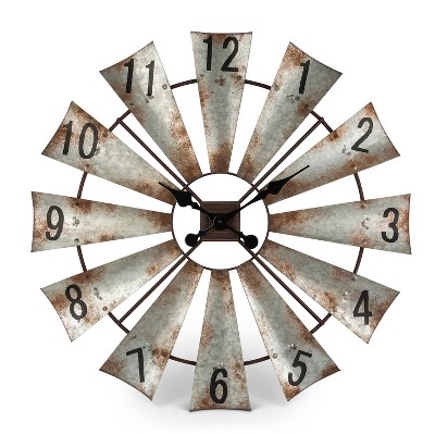 Lone Elm Studios Rustic, Antique-styled Windmill Wall Clock with Hours of the Day on the Fans