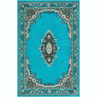 Turquoise Rectangular Medallion Synthetic 5' x 8' Area Rug