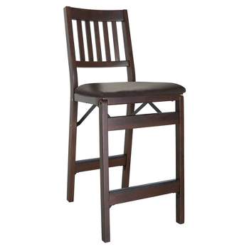 Set of 2 Folding Counter Height Barstools with Bonded Leather Espresso - Stakmore