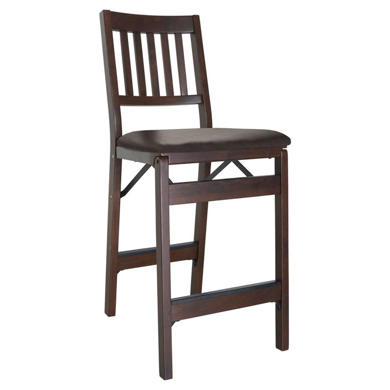 Set of 2 Folding Counter Height Barstools with Bonded Leather Espresso - Stakmore, 1 of 5