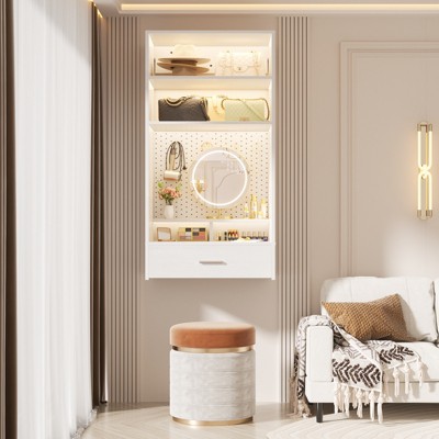 Aheaplus Wall-Mounted Closet Organizer with Magnetic Pegboard, Closet System with Drawer and Vanity Storage shelves