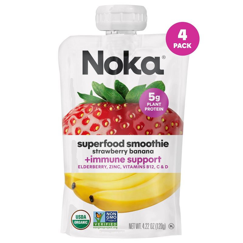 Noka Superfood Smoothies Strawberry Banana + Immune Support - 16.9oz/4pk, 3 of 13