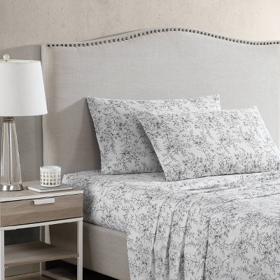 Hawley Floral White Cotton Percale Queen Sheet Set