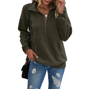 Women's Casual Long - Sleeve Collared Half - Zip Pullover Sweatshirt, Comfortable Top for Daily and Sports Wear - 1 of 4