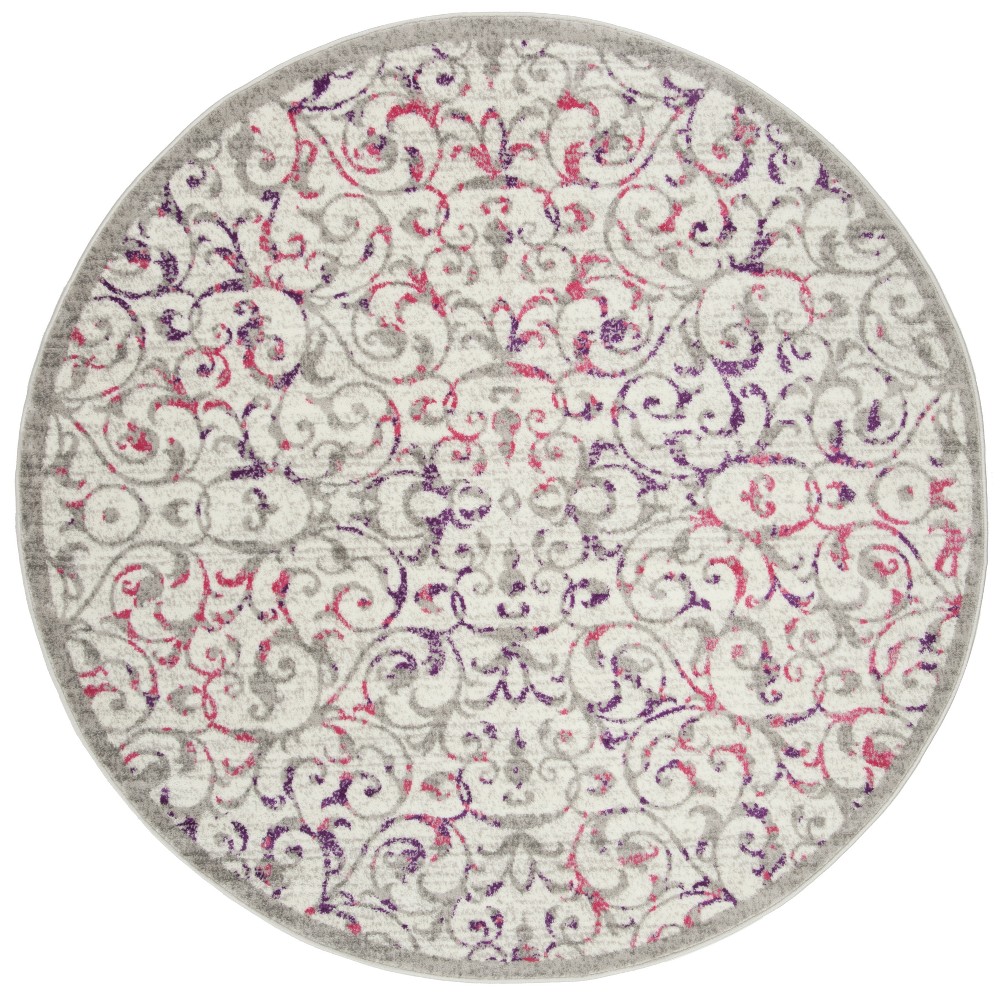 Ivory/Pink Swirl Loomed Round Area Rug 6'7in - Safavieh