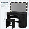Makeup Vanity Desk With Cushioned Stool, Modern Dressing Table With Glass Top, Brightness Adjustable LED Mirror - 3 of 4