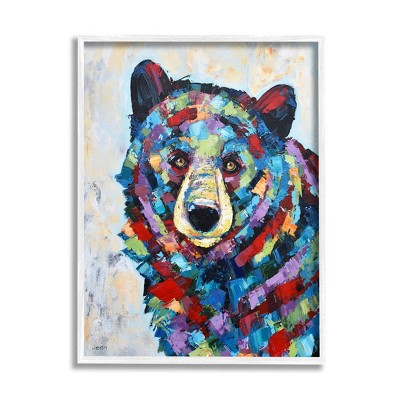 Stupell Industries Geometric Hued Abstract Bear Framed Giclee Art