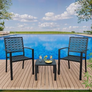 3-Piece Small Patio Bistro Set with Stackable Chairs & Side Table, Space-Saving Outdoor Furniture for Porch, Garden, Balcony - 1 of 4