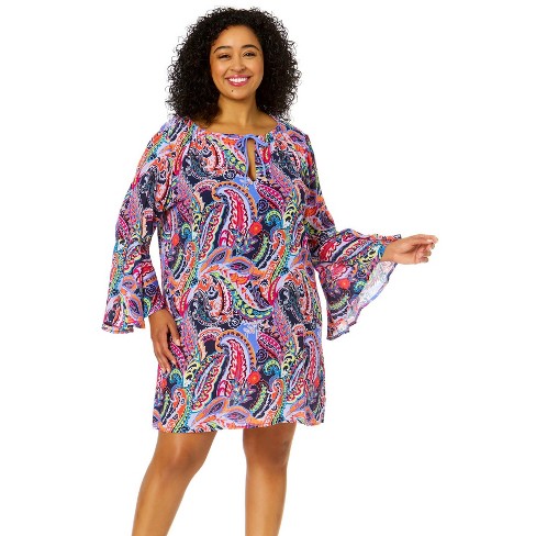 Anne Cole Plus Women's Plus Paisley Parade Bell Sleeve Tunic