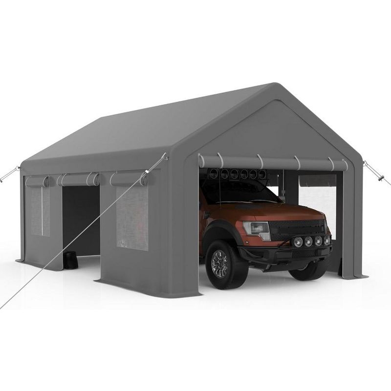 Whizmax 10x20''Carport -Portable Upgraded Garage£¬Heavy Duty Carport with 4 Roll-up Doors & 4 Ventilated Windows,Gray, 1 of 10