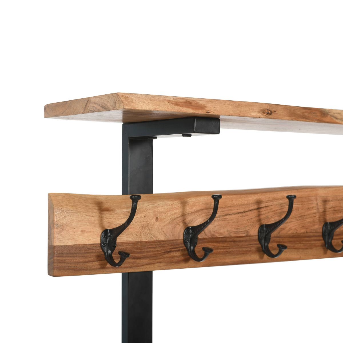 Alpine Hall Tree Natural - Alaterre Furniture: Acacia Wood, Metal Legs, Storage, 7 Hooks - thumbnail 5