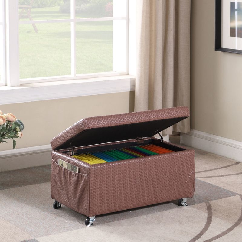 Ore International Storage Bench with Caster Wheels/Side Pockets Brown, 4 of 7