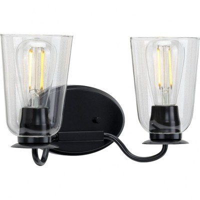 Progress Lighting Durrell 2-Light Bath Light, Matte Black, Clear Glass Shades
