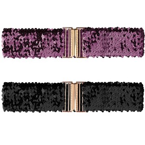 INSPIRE CHIC Women's Wide Waist Belts Interlock Buckles Sequins Decor Shinny Stretchy Belts 2 Pcs 60cm/23.62" - 1 of 4