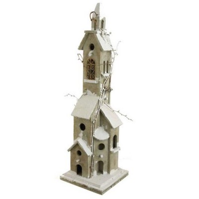 Raz Imports 30" Pre-Lit Gray and White Weathered Vine Accented Birdhouse Tabletop Christmas Decor