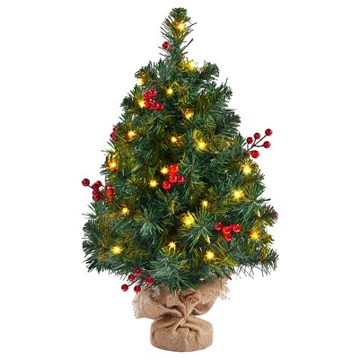 Yaheetech 2ft Tabletop Christmas Tree With Led Lights & Red Berries ...