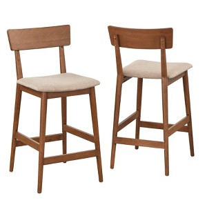 Set of 2 24" Newington Counter Height Barstools Walnut - Lifestorey: Mocha Linen, Rubberwood Legs - 1 of 4