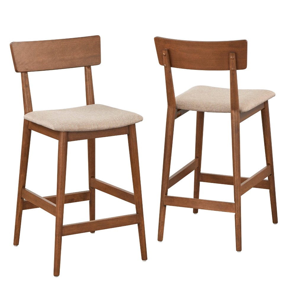 Lifestorey Newington Mid Century Modern Counter Height Barstools Walnut: Mocha Linen, Rubberwood Legs