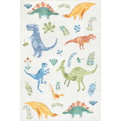 Nuloom Eamon Dinosaur Machine Washable Kids Area Rug 4' X 6' In White ...