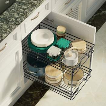 HOMLUX  Pull-Out 2 Tier Home Organizer  with Sliding Track in the Middle