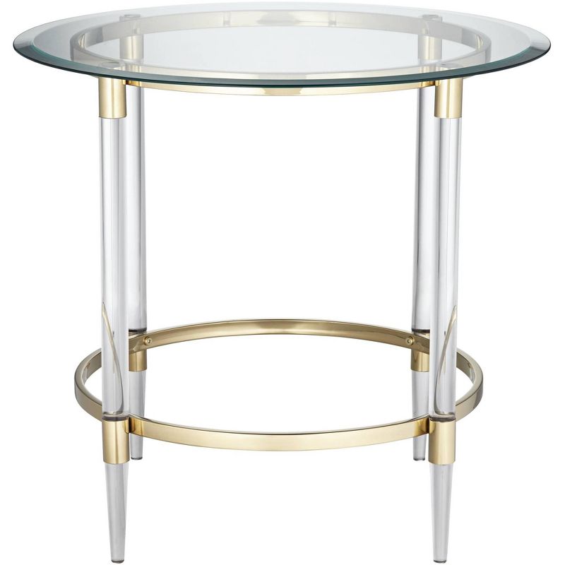 55 Downing Street Modern Minimalist Glass Round Accent Side End Table 24 3/4" Wide Clear Gold Rings for Living Room Bedroom Bedside Entryway House, 5 of 10