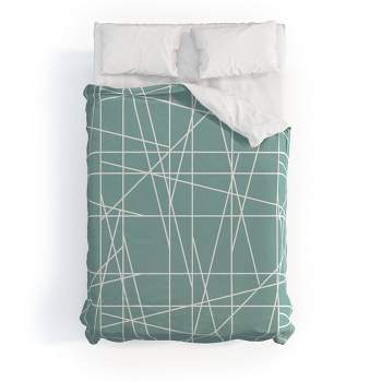 2pc Twin/Twin Extra Long Minimal Architecture Polyester Duvet & Sham Set Green - Deny Designs